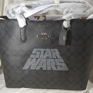 Coach Black Signature Tote with Glitter Star Wars Logo